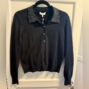 J.Society Black Cardigan with Studded Collar